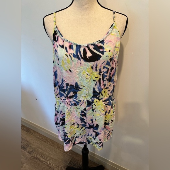 Victorias secret jumpsuit tie-dye shorts adjustable straps with pockets SZ XL - Picture 2 of 6